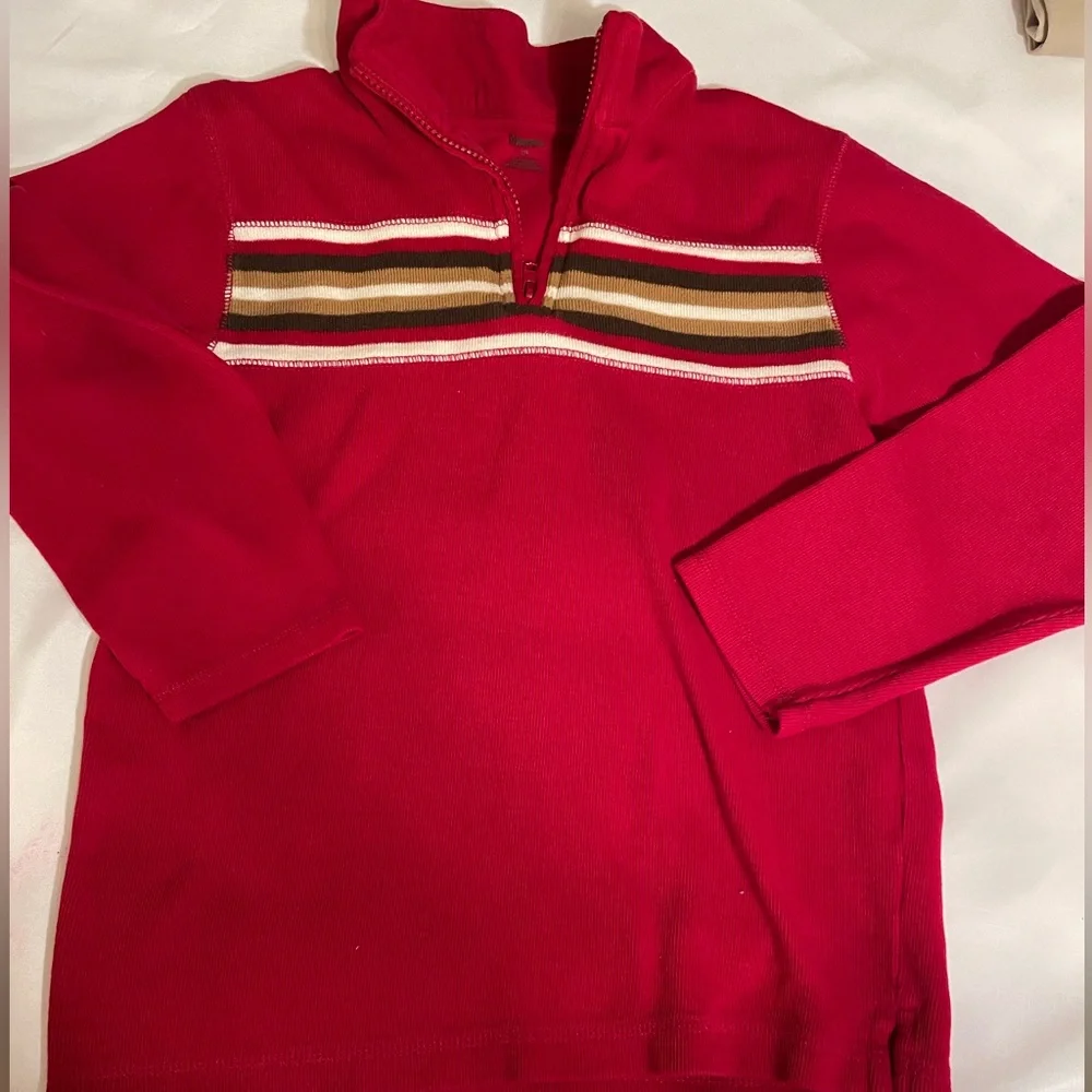 GYMBOREE Boys Red LG sleeve casual shirt size‎ 10 w/black cream stripes 3/4 zip